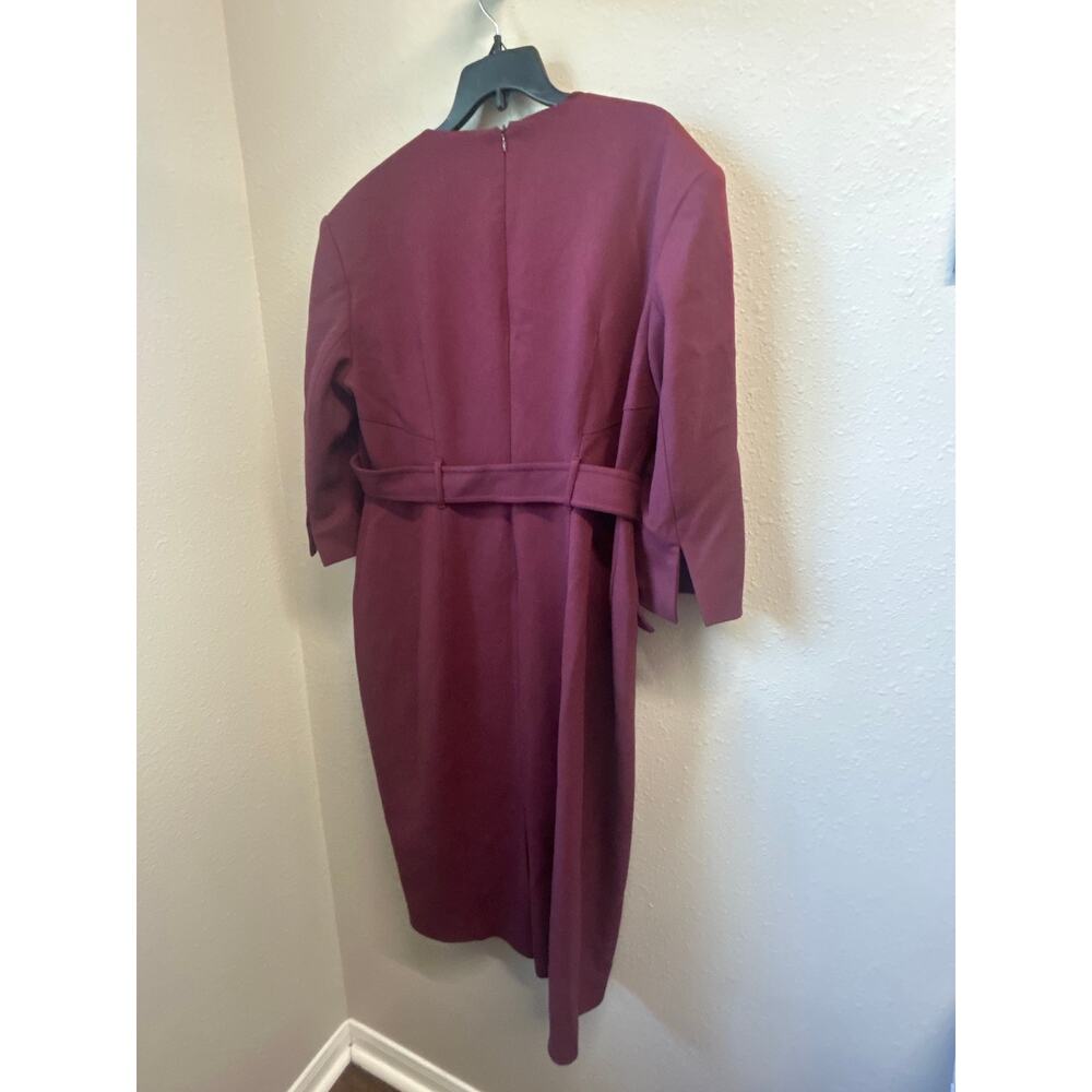 Karen Millen Merlot Structured Crepe Trench Style Dress Sz 18 Belted Long Sleeve - Picture 5 of 7
